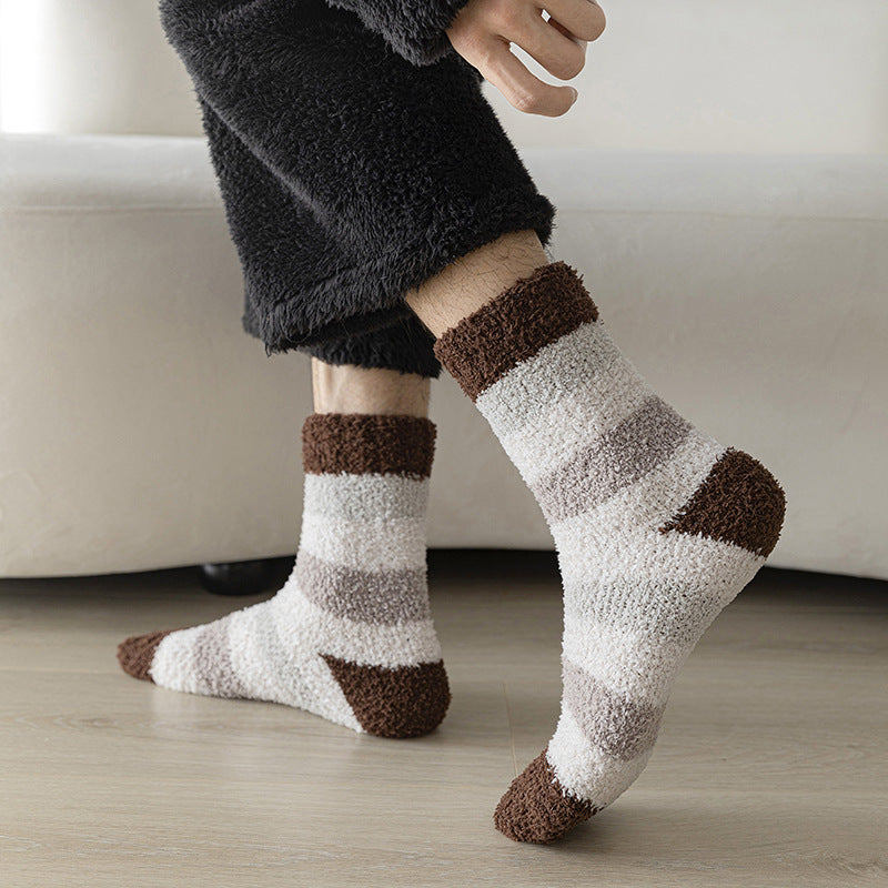 Autumn And Winter Thickened Fleece-lined Tube Socks Men's Knee High Socks Towel Room Socks Adult